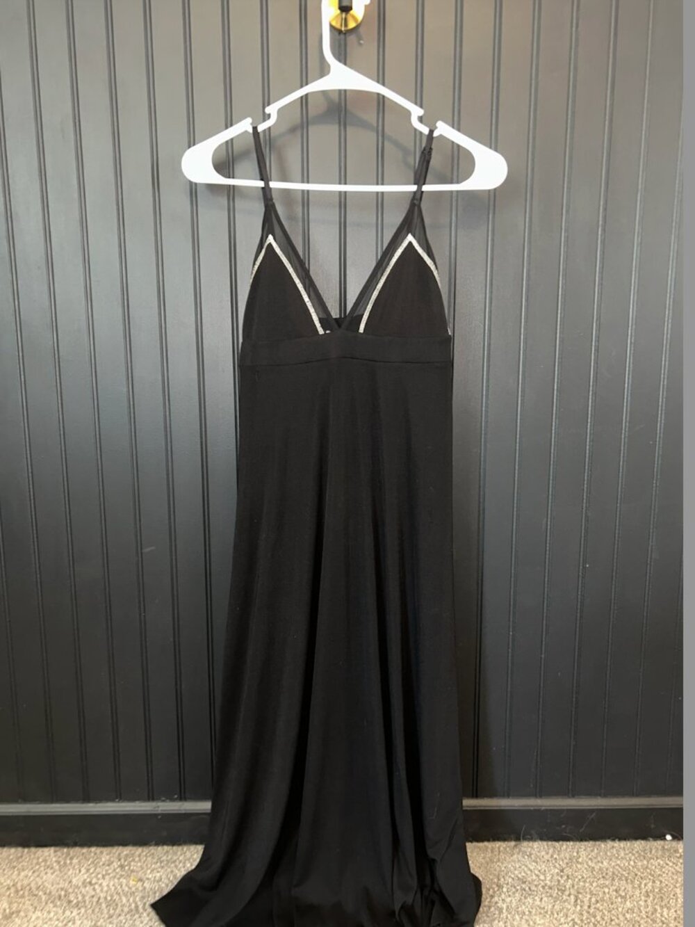 Black Midi Slip Dress with Sheer Trim Detail